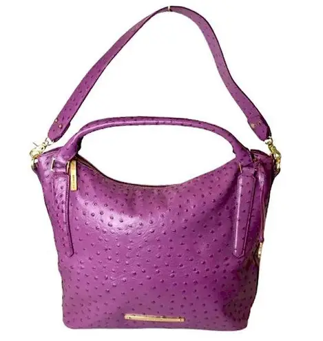 Brahmin Purple Ostrich Embossed Leather Top Handle Carry On Shoulder Bag