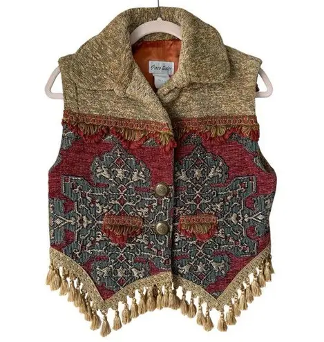 Vintage 90's Paco Soler Bohemian Tapestry Vest with Fringe Size M/L Red Size M