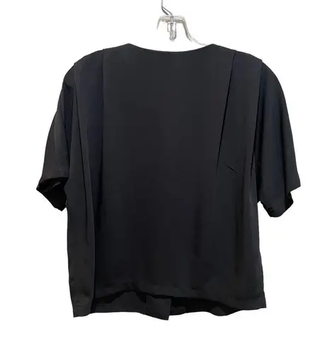 Elodie V-Neck Button Front Short Sleeve Blouse Black Size Small