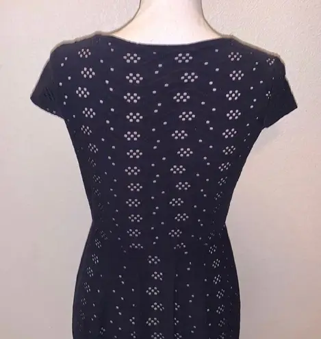 Enfocus Studio En Focus Studio navy blue open knit cream lined short sleeve midi dress