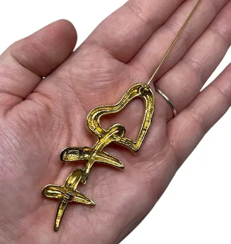 Vintage Signed AAI Open Heart XX Kiss Gold Tone Large Brooch Pin Valentines Love