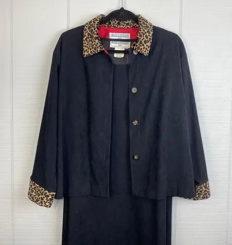 Jessica Howard Vintage 2 pc Set Maxi Dress & Jacket Black Suede Cheetah Print