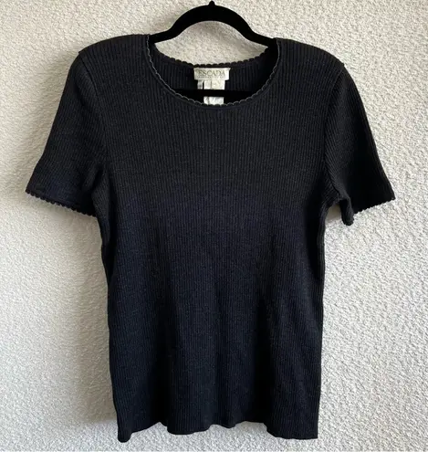 Escada Women’s Vintage New Wool Blend Short Sleeve Knit Shirt Size Large Black