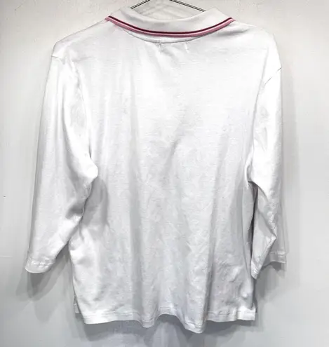 Vintage 80s 3/4 Sleeve Collared White Shirt with Pink Giraffe Logo and Trim Size 1X