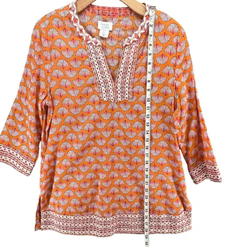 Sigrid Olsen Tunic Shirt Womens S Shell Print 3/4 Sleeve Scarf Set Boho Top NEW