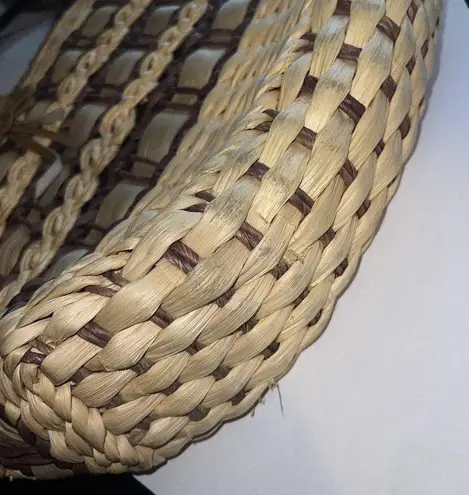 Vintage Straw Purse Clutch Handbag Wood Handles Brown Beige Lined Boho