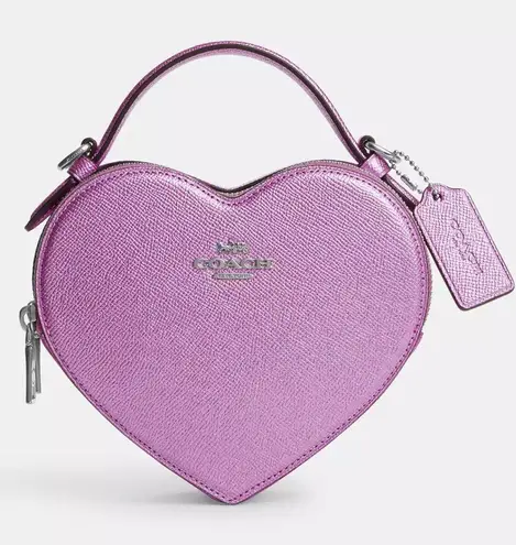 Coach Heart Crossbody Bag in Metalic Crossgrain Leather Lilac CP020