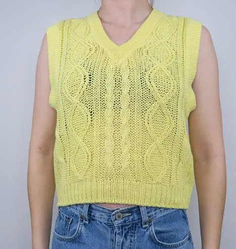 Vintage 70s Parrinello Yellow Cable Knit Sweater Vest Size M