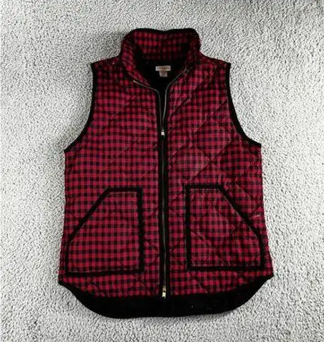 J Crew Vest Women Medium Plaid Puffer Full Zip Red