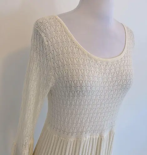 Sundance Josalyn Ivory Crochet Bell Sleeve Sweater Dress