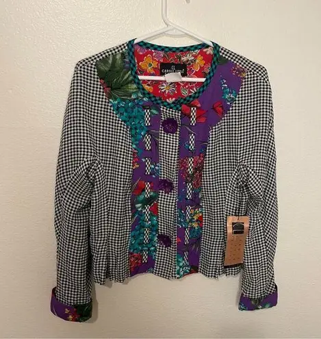 carole little Vintage Petites Jacket NWT Size 8 Flower Button Checkered Floral