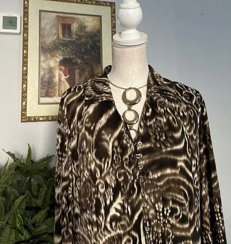 CH Chancelle Women Blouse Size 14 Collared V Neck Long Sleeve Open Front Button