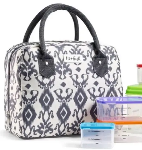 Fit&Fresh Bloomington charcoal lunch charcoal ikat tote Gray