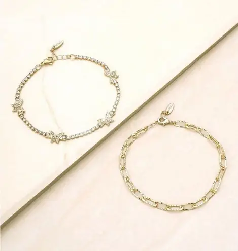 Ettika 18k Gold-plated 2-pc. Set Crystal Butterfly & Link Ankle Bracelets