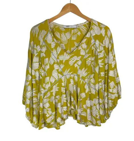 Hunter Bell Grayson Top Sz Small Mustard Embroidered Puff Sleeve Blouse