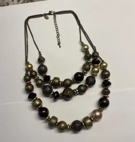 Cookie Lee Signed Bead Beaded Necklace Multi Strand Adjustable Length