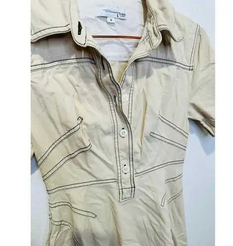 ROSETTA GETTY x RTR Beige Twill Collared Short Sleeve Bone Stitching Dress 0