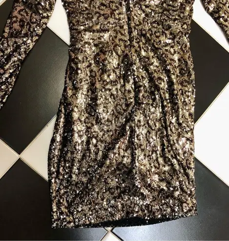 Dress the Population Lolita Sequin Mini Dress Metallic Gold Leopard Print size L