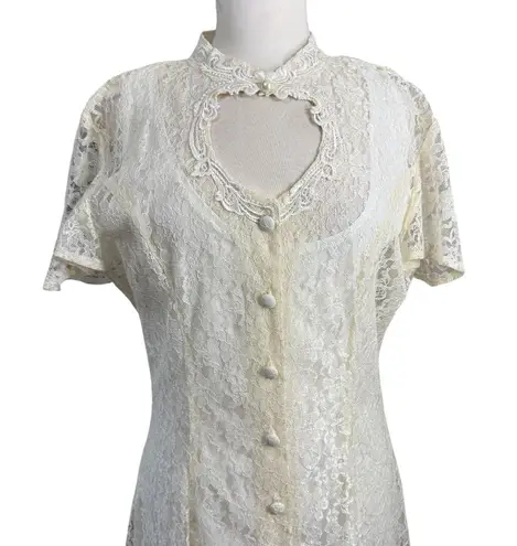 Vintage New Frontier Wedding Dress Dress Size 15 White Lace Made in USA Size M