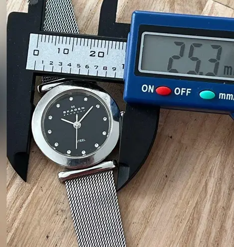 Skagen Steel Denmark Ladies Watch Stainless Mesh Bracelet Black Dial Crystals