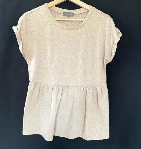 Hudson Bay light beige peach short sleeved shirt ruffle detail women's size S