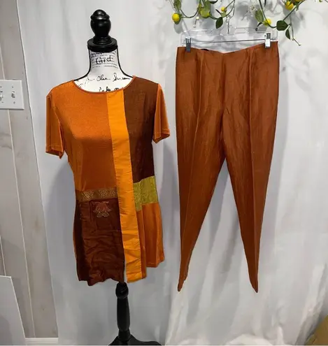Vintage 90’s Bleu Blanc Rouge luxury linen blend 2 piece orange top pants NWT Size L