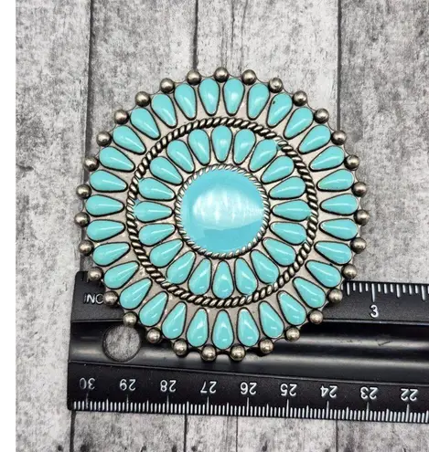 None Silver Tone & Faux Turquoise Belt Buckle Round Southwest Native Inspired SEE Bac - Image 3