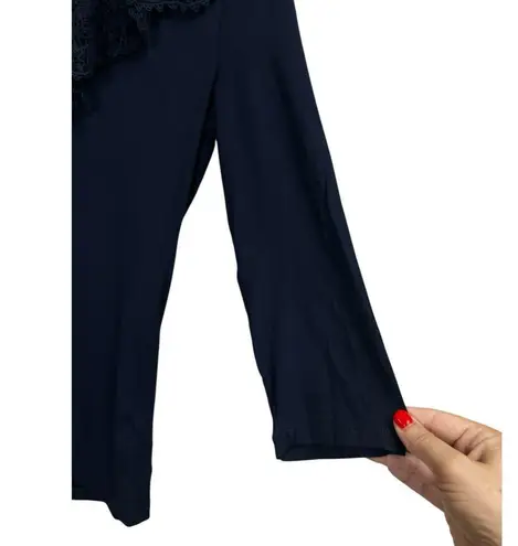 Ralph Lauren Lauren  Navy Blue Crochet Ruffle Neck Blouse Petite Small