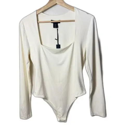 House of Harlow Bodysuit Womens Large Cream Long Sleeve Square Neck Basic Casual White