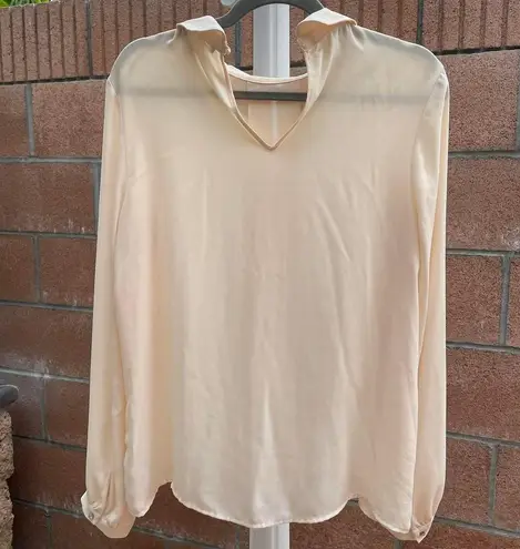 Ivory Cream Long Sleeved Semisheer Blouse Size M