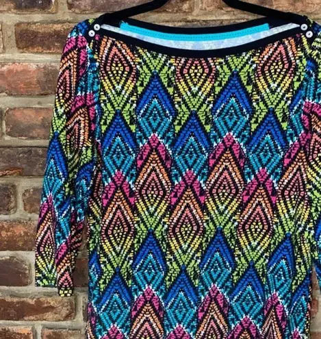 Westbound  Rainbow Multicolored Aztec Print 3/4 Sleeve Top Women's Size Medium