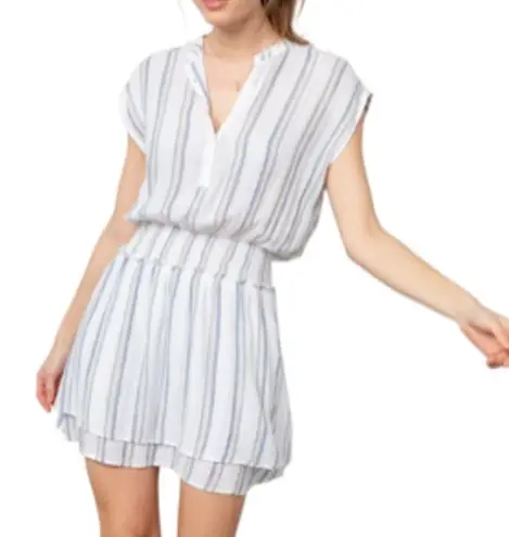 Rails Smocked Waist Mini Dress Striped Linen Blend Size L New with Tag