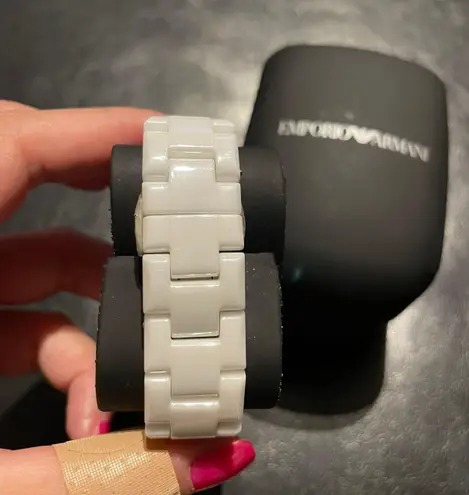 Emporio Armani NWOT Ceramic Vintage Chronograph White Dial Watch AR1403 MRP $545 Designer Luxury