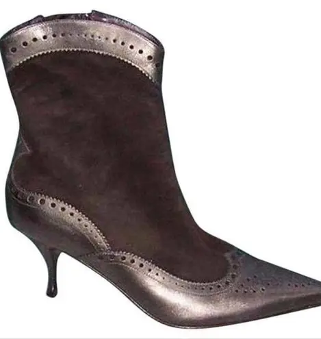 Donald Pliner Pewter Metallic Leather Short Boot Shoe Expresso Suede $455 NWT Brown Size 6