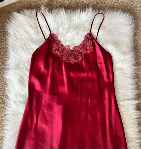 Kathy Ireland Vintage Babydoll Satin Slip Dress Medium Red