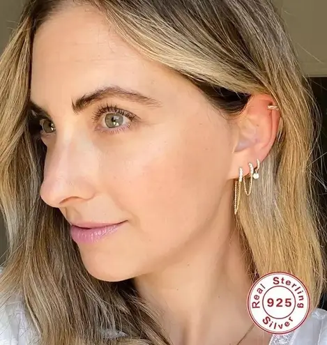 Sterling Silver 18kt Gold Plated 925 Double Handcuff Chain Earrings