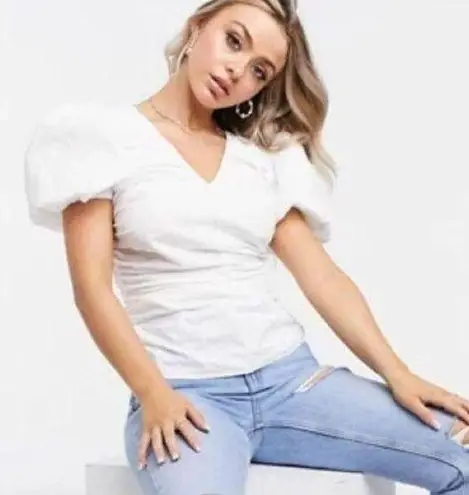 Missguided  White Puff Sleeve Waist Length Top 14 NEW