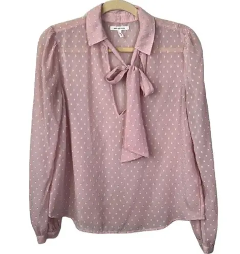 Avec Les Filles Pink Blush Sheer Balletcore Bow Long Sleeve Top Size M