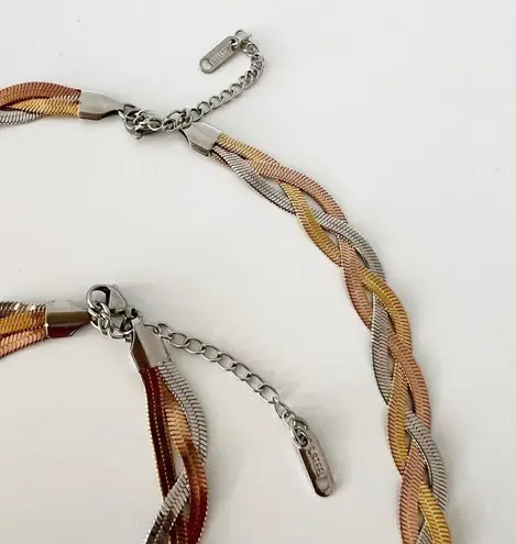 18K Gold Plated woven herringbone necklace stainless steel womens jewelry