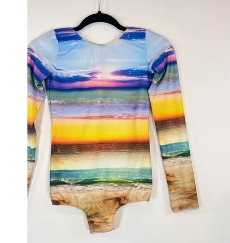 LIVE Womens Swimsuit Blue One Piece Sunset Beach Graphic Open Back Petite Small