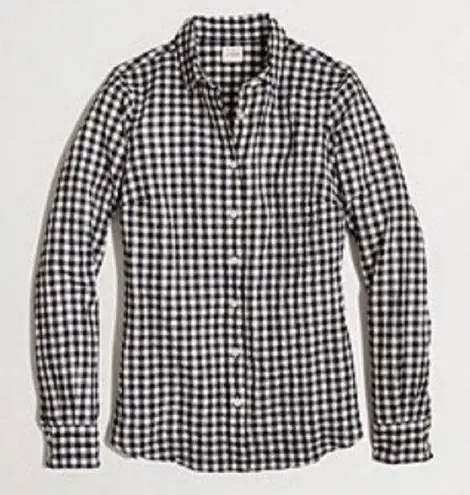 J Crew factory dickered gingham classic button down shirt black and white sz XS