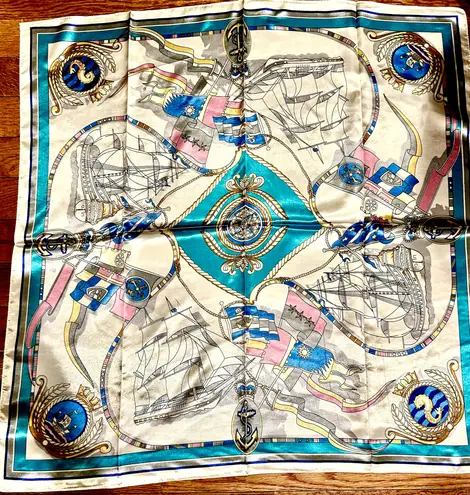 Vintage RETRO Nautical Theme ships ,Boat Wheel&Anchor large silky Scarf 35/35 Multiple