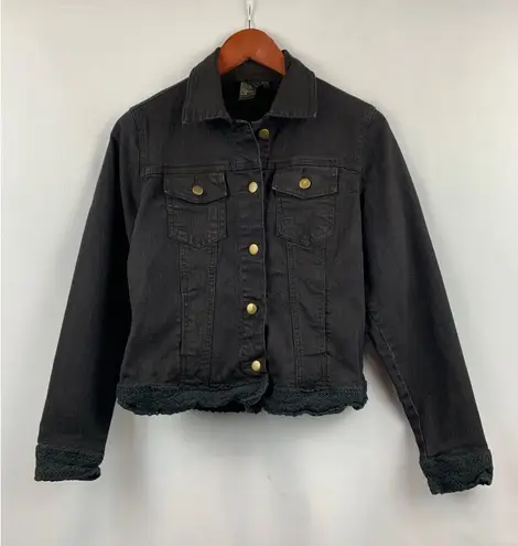 Twisted London Womens Black Denim Jacket With Lace Trim Size S