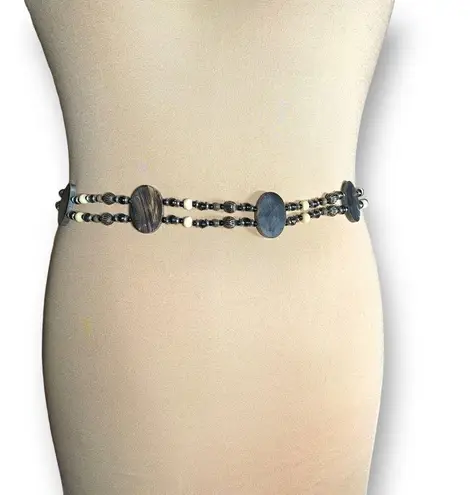 Vintage Reversible Beaded Belt Wood Accents Adjustable Chain Clasp Statement Black