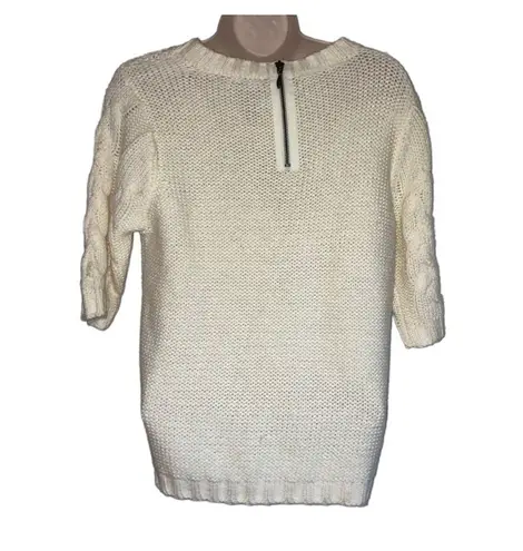 Apostrophe Elbow-length Sleeve Chunky Pompom Cable Knit Cream Pullover Sweater-M