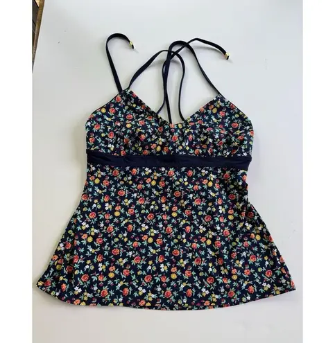 Lands End floral ditsy blue laced back tankini top UPF 50 size 12D No Pads