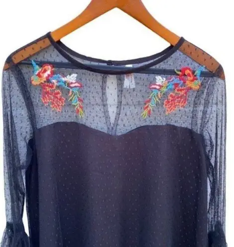 True Destiny Black Sheer Lace Mesh Embroidered Dress