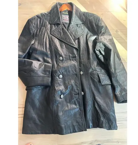 Vintage Lambskin Leather Coat Mens Size Large Black Buttery Soft Double Breasted