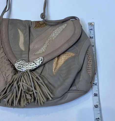 Sharif Crossbody Purse Snap Closure Tassel Leather Snakeskin EUC Gray Beige