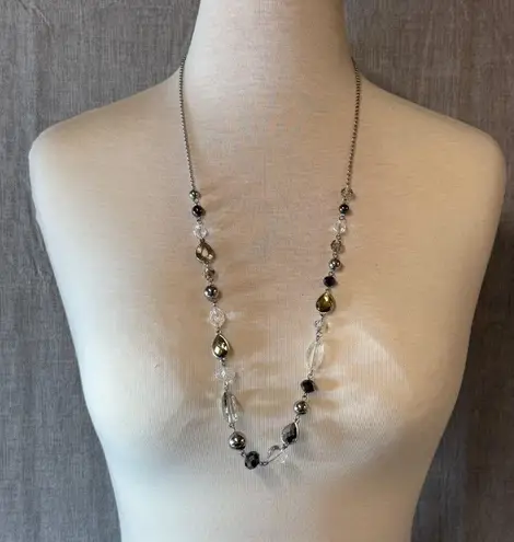 Faceted Faux Gemstone Beaded Necklace with Silver Tone Chain & Lobster Clasp
